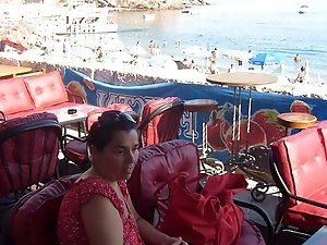 Adorable aged mama is walking on the street