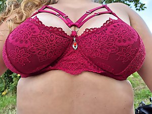 Married woman with a curvaceous body enjoys outdoor sex.