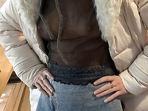 An older woman appears to be exposing herself.