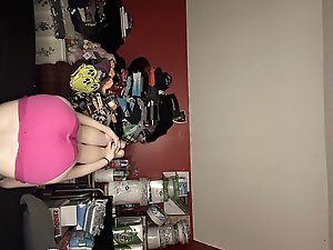 European bitch is taking off her underwear